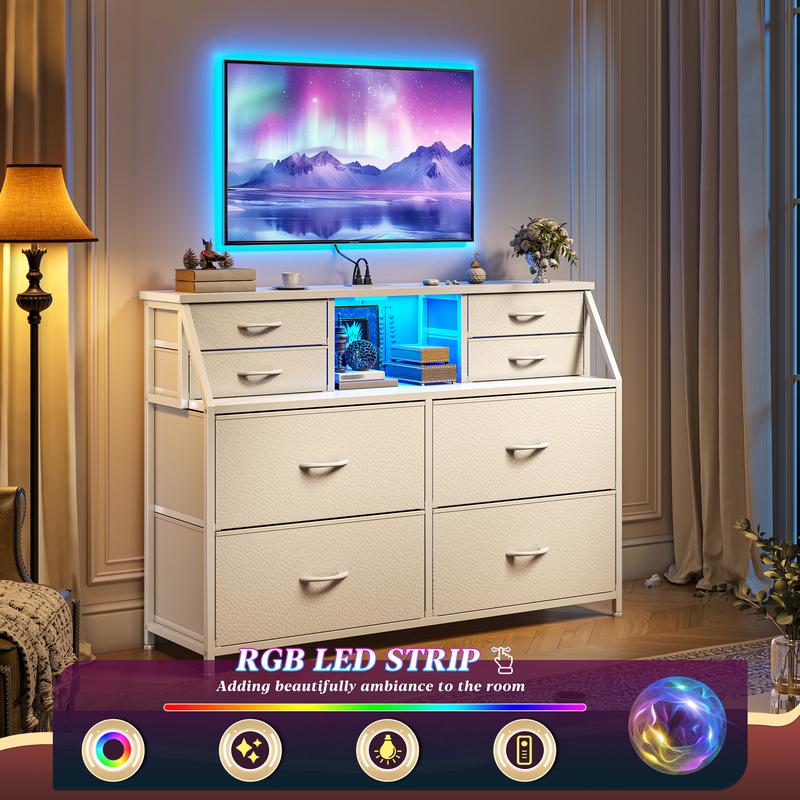 【Storage Hack】Raybee Vanity sideboard 30''H 8 Drawers Dresser for Dorm & Attic,Dresser with Built-In Charging Station and LED, Sturdy Chest of Drawers with Two Open Shelves for Storage,Hides all your clutter to keep you organized and your vibe on point 【Storage Hack】Raybee Vanity sideboard 30''H 8 Drawers Dresser for Dorm & Attic,Dresser with Built-In Charging Station and LED, Sturdy Chest of Drawers with Two Open Shelves for Storage,Hides all your clutter to keep you organized and your vibe on point