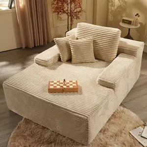Oversized 67 Inch Chaise Lounge Chair Indoor, Corduroy Upholstered Boneless Sofa Bed with 3 Pillows No Assembly Required, Deep Seat Sleeper Couch Reading Chairs, Cloud Sofas Couches for Living Room,Khaki
