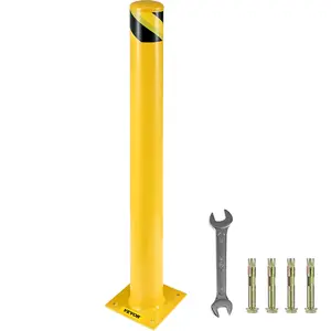VEVOR 42"x5.5" Safety Bollard,  , 5-1/2" OD 42" Height Safety Barrier Bollard, Yellow Powder Coat Pipe Steel Safety Barrier, with 4 Free Anchor Bolts, for Traffic-Sensitive Area