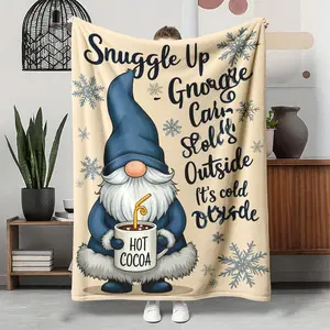 Ultra Soft Flannel Blanket with Hot Cocoa Gnome & Snowflake Design Cozy Warm Throw for Snuggling on Cold Days Christmas Winter Home Decor Ideal Gift for Family Premium Fabric
