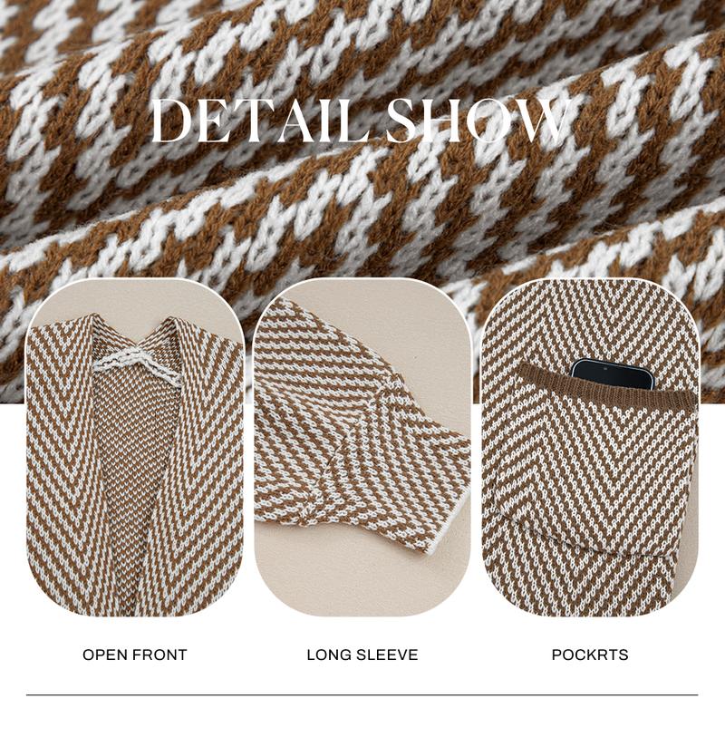 Sidefeel Womens 2026 Spring Outfits Long Sleeve Open Front Striped Cardigan Sweaters Chevron Chunky Knit Sweaters Coat