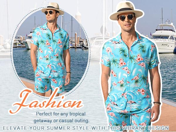 COOFANDY Men's Set Hawaiian Matching Set Summer Beach 2 Piece Outfits Flower Shirts and Shorts Tropical Fabric Tropical Fabric Floral Menswear  Shortsleeve Loose