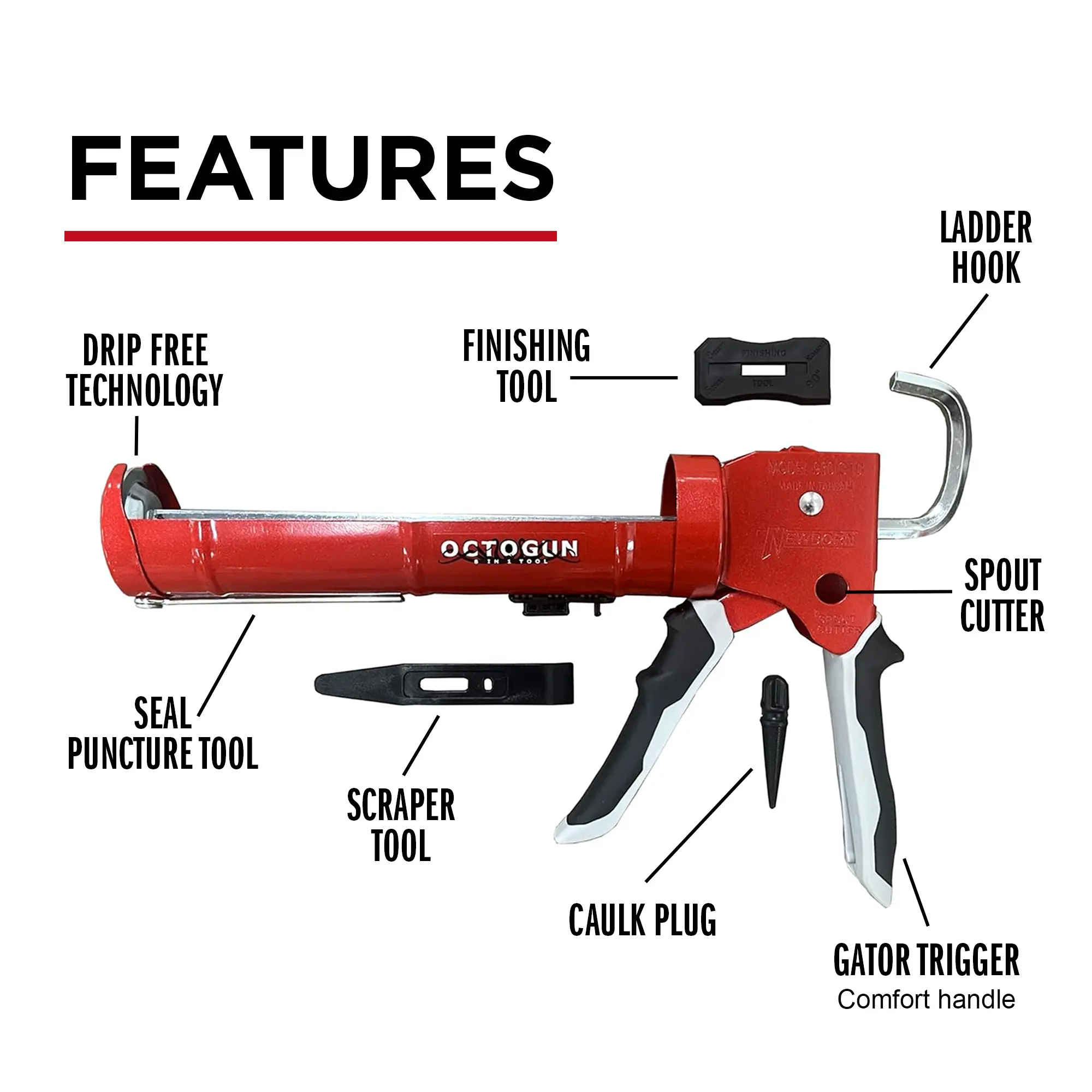 Octogun 930-GTD Drip-Free Caulk Gun