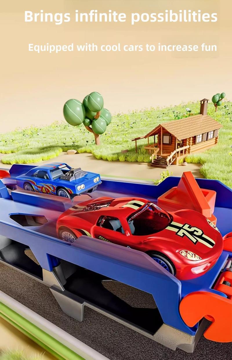 Dino Car Carrier Playset – Transforming Dinosaur Transport Truck with 12 Mini Die-Cast Cars, Launch Ramps & Storage, Toddler Toy for Ages 3–6 Transforming Dinosaur Transport Truck