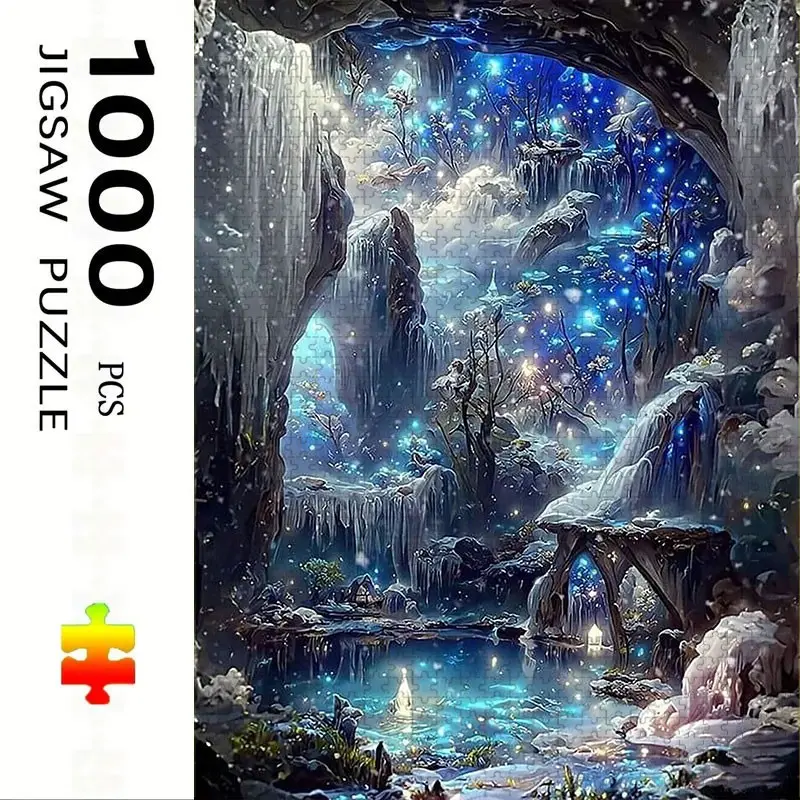 1000 Piece Natural Fluorescent Cave Landscape Puzzle, Large Adult Family Interactive Toy, DIY Home Decor Brain Challenge, Brain Teaser, Holiday Scene, Jigsaw Puzzle, Art Puzzles Gift, Creative Puzzle, Challenge Puzzle Game