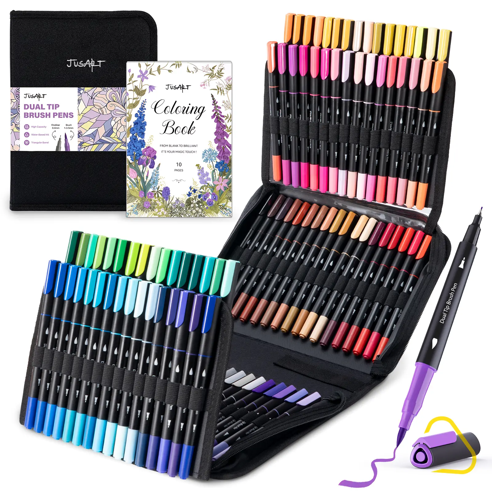 【Back to school shopping】 Dual Tip Watercolor Marker Set (100/80/60 Colors) – Water-Based Art Markers with Fine Tip & Brush Tip, Ergonomic Triangle Grip, No Bleed Coloring Pens for Journaling, Illustration & Coloring, Art Supplies/Birthday Gift