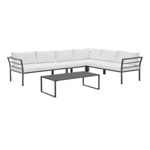 Manhattan 5-Piece Outdoor Patio L-Shaped Sectional Sofa Set with Coffee Table in Gray / White