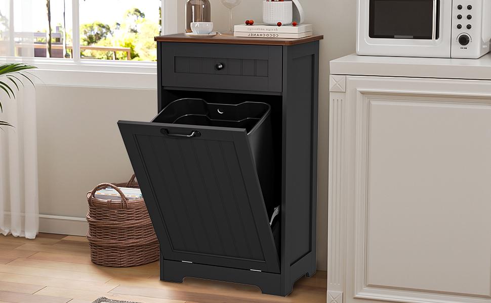 【Does Not Include Trash Can】AHB 10 Gallon Tilt-Out Trash Can Cabinet - Hidden Wooden Kitchen Bin, Pet Proof & Space Saving Design for Under Sink or Freestanding Use