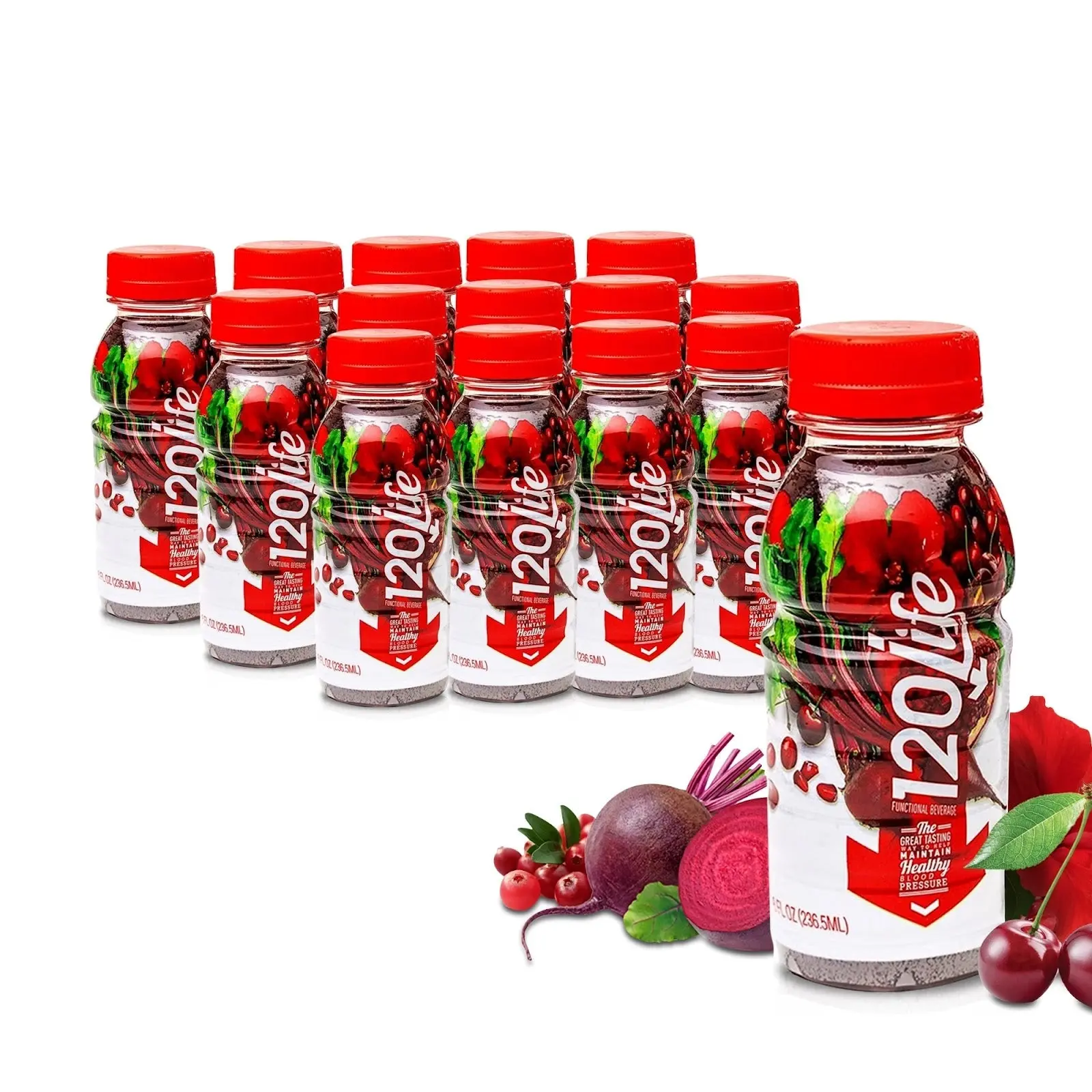 120/Life Natural Drink for High Blood Pressure (14 bottles) - Beet Root, Cranberry, Pomegranate juice, Tart Cherry, Hibiscus, and Magnesium (8 Fl Oz)