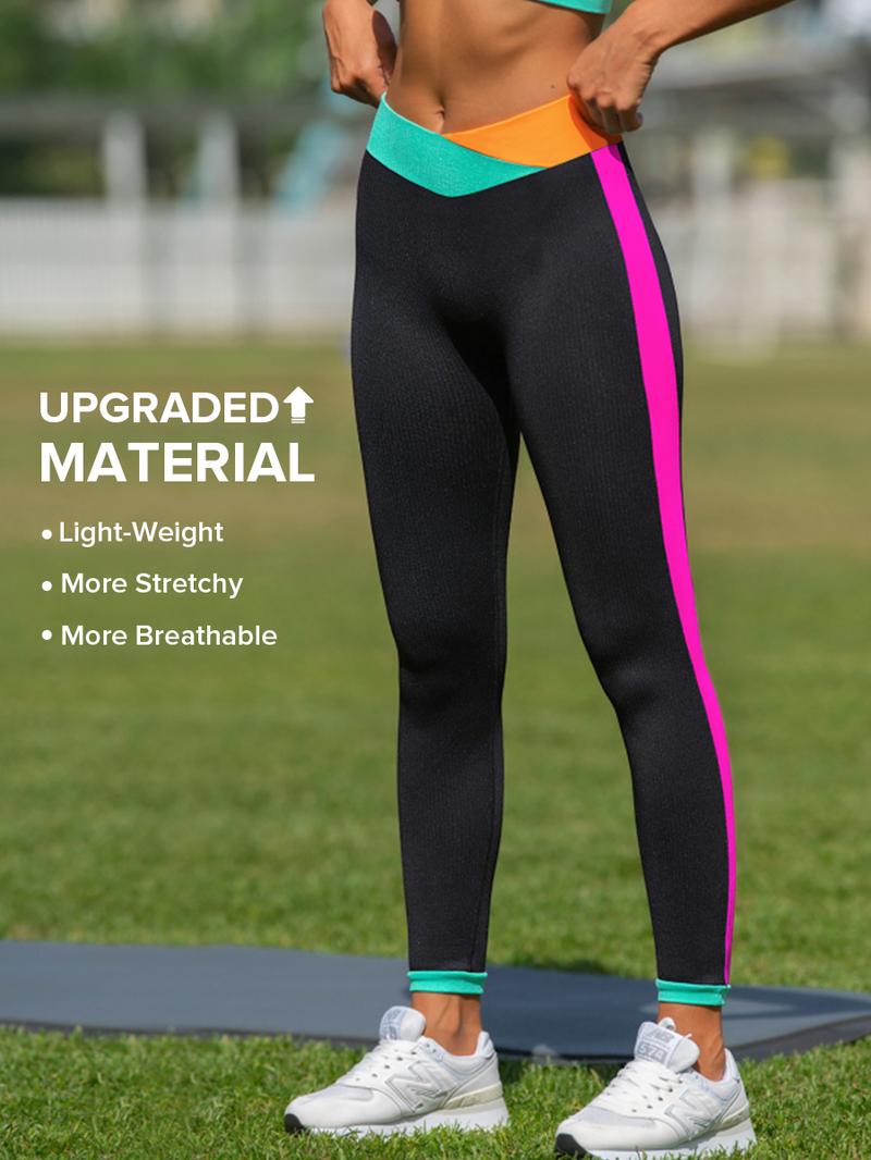 Women's Color Block Activewear Set, Supportive Sewn-in Pads Sports Bra&High Waist Compressive Legging, Neon Workout Set, Neon Sportswear, Light Weight Running Clothes
