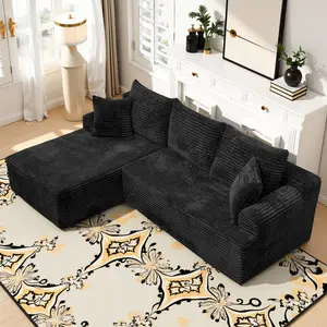 QIMENG 95" L-Shaped Modular Corduroy Cloud Sofa - No-Assembly Oversize U-Shaped Sectional with Chaise, Living Room & Man Cave Indoor Furniture, Sofa With Chaise Modern Comfy Couch