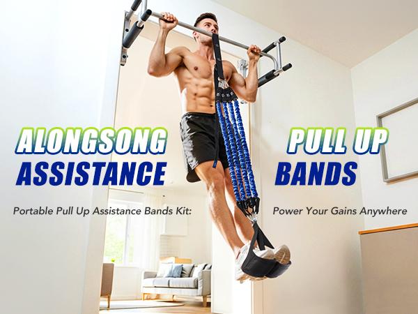 ALongSong Pro Pull-Up Assist Bands Heavy-Duty 320-400lb Adjustable Resistance for Home Gym & Outdoor Training with Extra-Wide Footplate & Carry Bag - Workout Straps