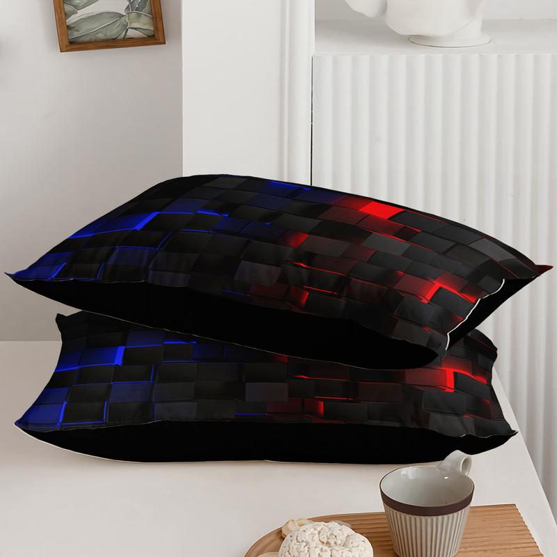 3pcs Red Black Grid Quilt Virtual Space Bedding Set for Adults Bedroom Decor,  futuristic tech vibe Quilt Set Comforter with 2 Pillow Shams Gifts for the Family