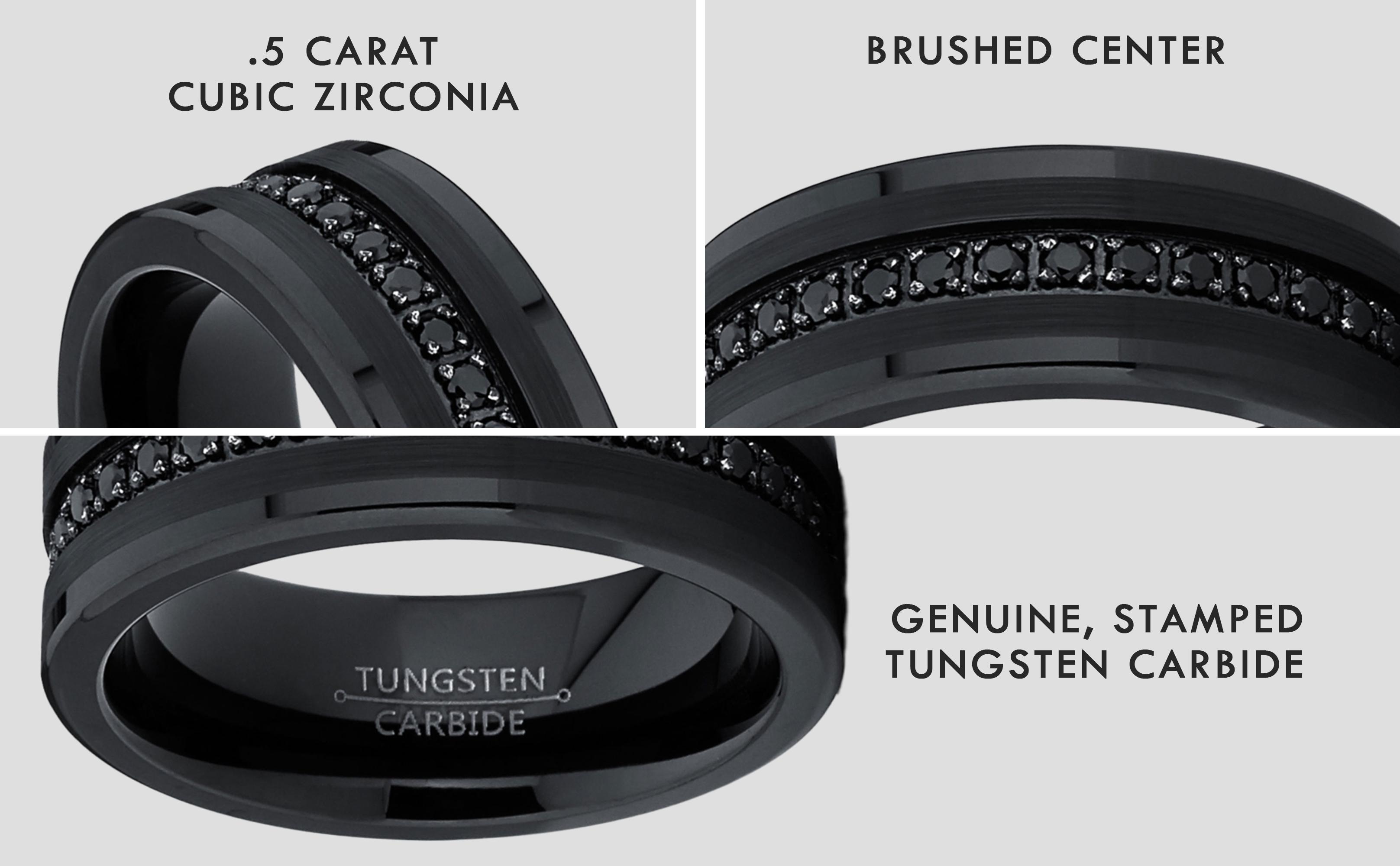 Men's Tungsten Black Wedding Band Eternity Ring Cubic Zirconia Comfort-Fit CZ Men's Tungsten Black Wedding Band Eternity Ring Cubic Zirconia Comfort-Fit CZ