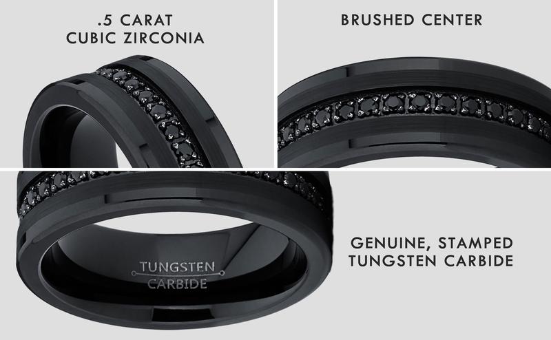 Men's Tungsten Black Wedding Band Eternity Ring Cubic Zirconia Comfort-Fit CZ Men's Tungsten Black Wedding Band Eternity Ring Cubic Zirconia Comfort-Fit CZ