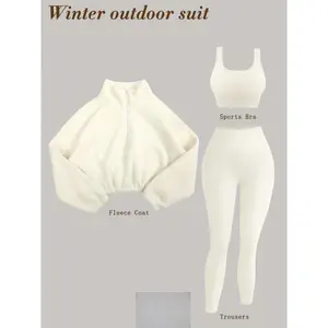 3-piece Set Outfit Women, Soft Knit,-Waisted Pants And Bra, Half-Zip Plush Jacket, Fitness Set Fall & Winter(NO Accessories)Gift