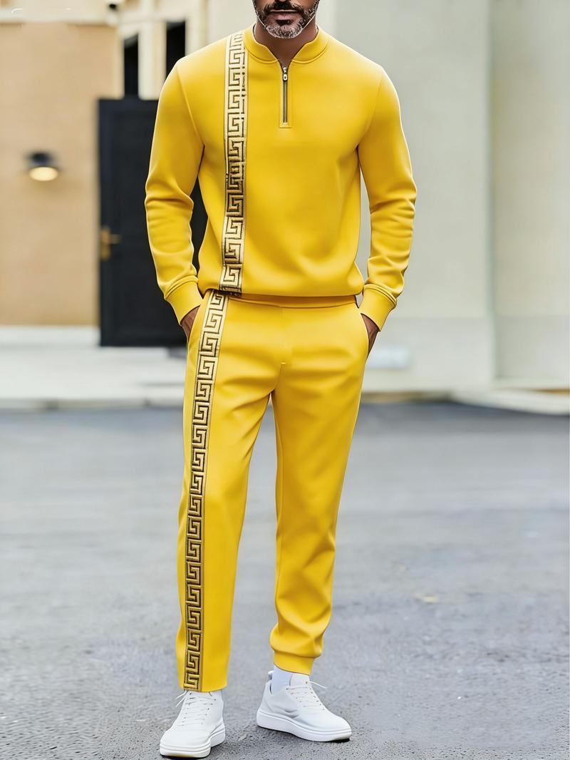 Street style men's striped sports two-piece set