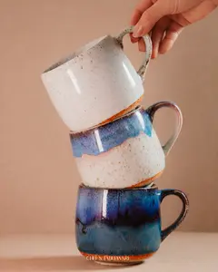 Handcrafted Ceramic Coffee Mug – Ocean Blue & Ivory Glaze