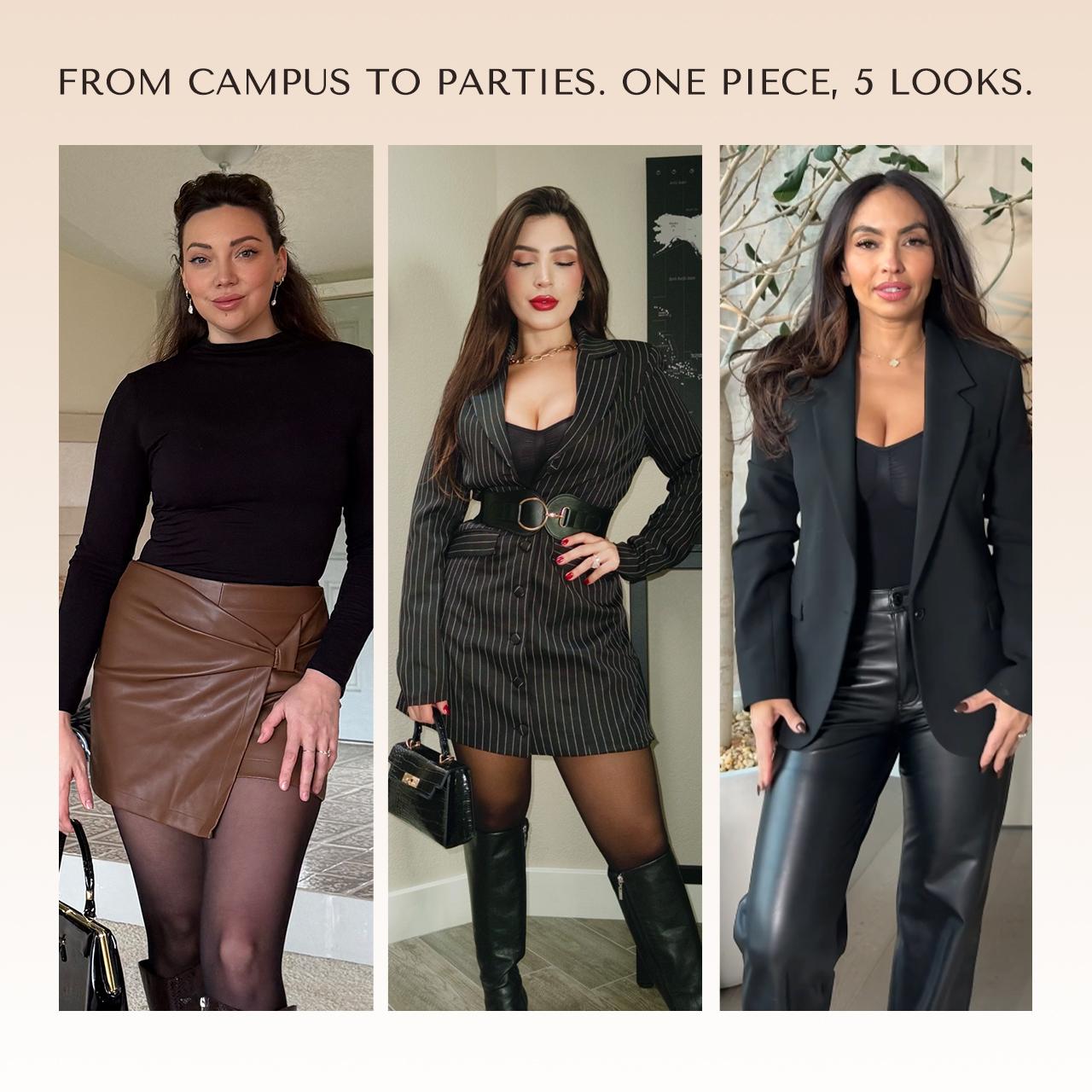 SHAPELLX CozyShape Sheer-Panel with Fleece Lined Tights Stay-Warm Tummy Control Sheer Effect Tights Bodysuit Black Basic
