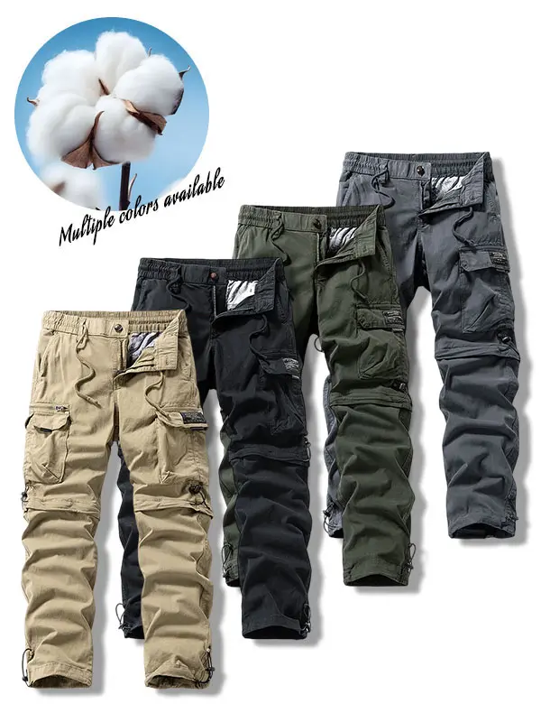 Life keeps moving — men’s fashion casual athletic pants, multi-pocket wear-resistant cargo pants, cotton fabric, elastic waistband, tactical work pants, all-season outdoor pants