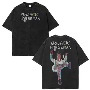 BoJack Horseman Vintage Washed T-Shirt, Adult Animation Graphic Tee, Cartoon Double Printed Shirt, Washed Cotton Oversized T-Shirt, Menswear Streetwear Top