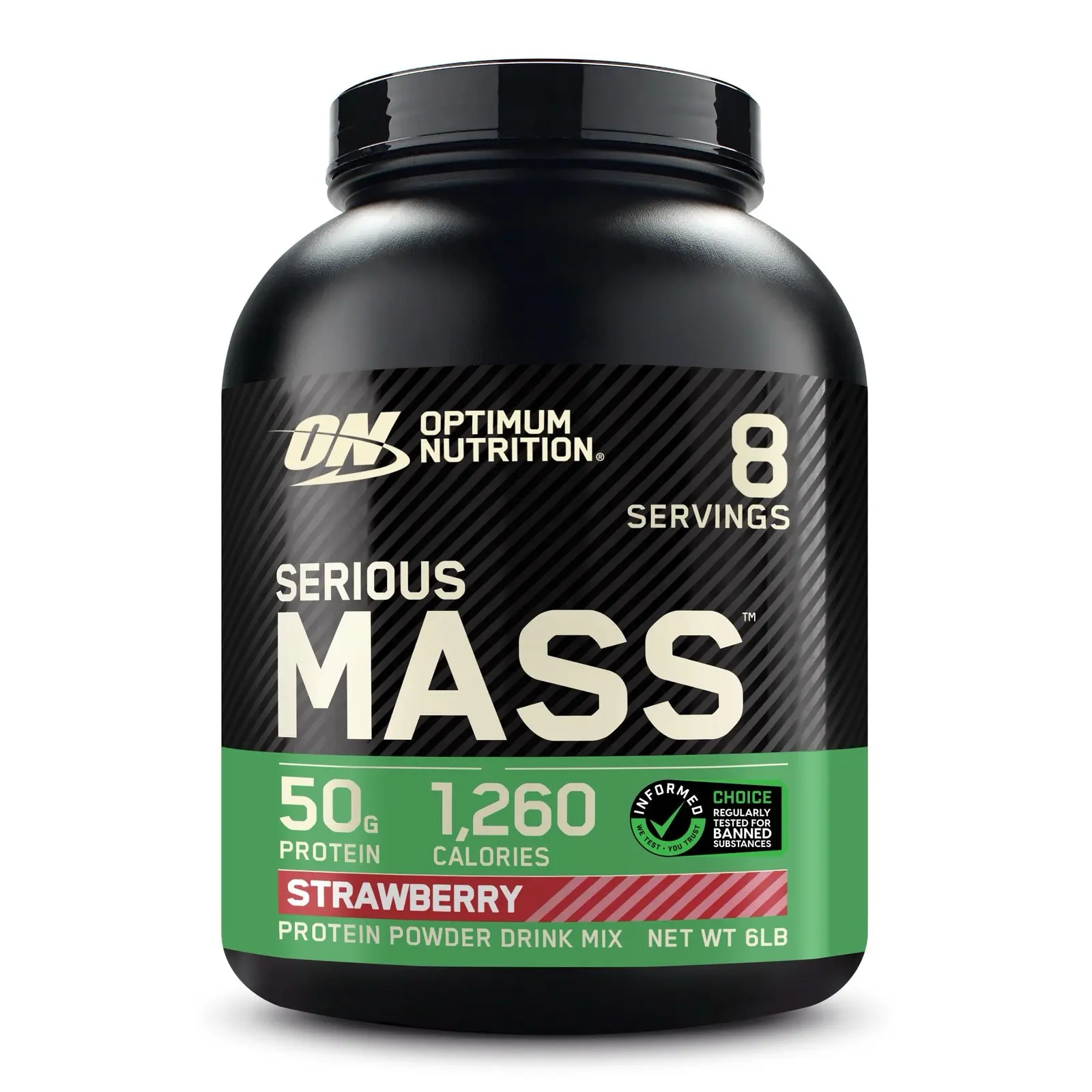 OPTIMUM NUTRITION Serious Mass High-Calorie Muscle Mass Protein Supplement Powder - Strawberry Flavor, 6 lb (2.72 kg), Creatine Infused, Vitamin Boosted, Easy-Mix Fitness Fuel for Adults, Glutamine
