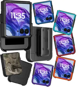 Case with Clip for Motorola RAZR+ 2024/2025, Nakedcellphone Textured Slim Hard Shell Cover and [Rotating/Ratchet] Belt Hip Holster Holder Combo for Moto RAZR PLUS '24 or '25 Flip Phone