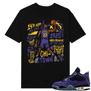 Unisex T-shirt To Match Sneakers Jordan 4 Purple and Gold Sportswear - MJ Slam Dunk. 100% Cotton for Casual Wear. Comfortable Summer Unisex T-Shirt to match Jordan Sneaker. Streetwear Style. urban outfitters Los Angeles Basketball Style