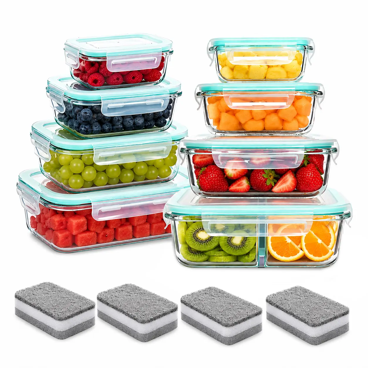 8-Piece Premium Glass Meal Prep Container Set with Dividers - BPA-Free 4-Side Locking Airtight Lids, Stackable Kitchen Food Containers for Packing Lunch for Kid & Husband, Fridge Organization - Microwave, Oven, Dishwasher Safe Home Essentials