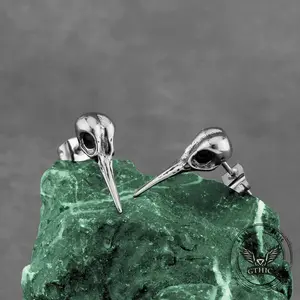 GTHIC Punk Crow Skull Stainless Steel Stud Earrings Dark Alternative Style Accessory for Casual Outfits or Birthday Gifts