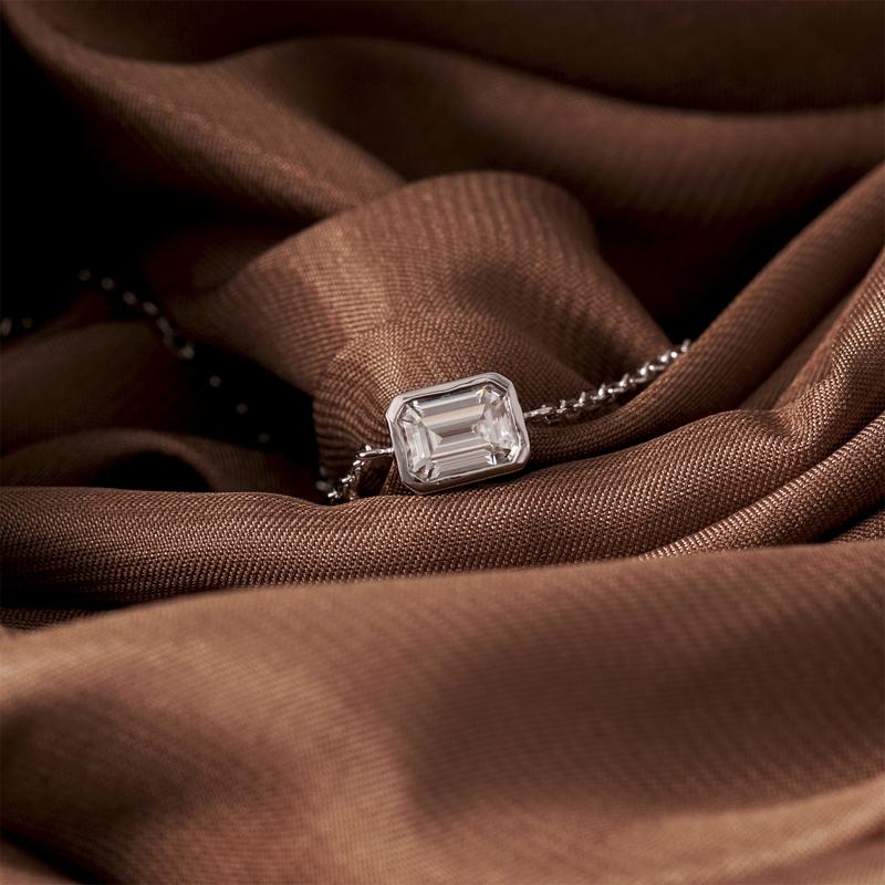 Delzzad 1ct Step Cut Bezel Bracelet Synthetic Moissanite S925 Sterling Silver Bracelet Chain Jewelry Birthday Engagement Wedding Anniversary Perfect Christmas Gifts