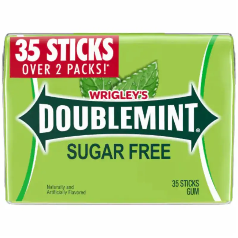 Wrigley's Doublemint Sugar-Free Chewing Gum - 6 Pack (35ct Each), Artificial Sweet Flavor, Fat-Free Fresh Breath Mint, Snack Treat for Every Occasion, Gifting Option