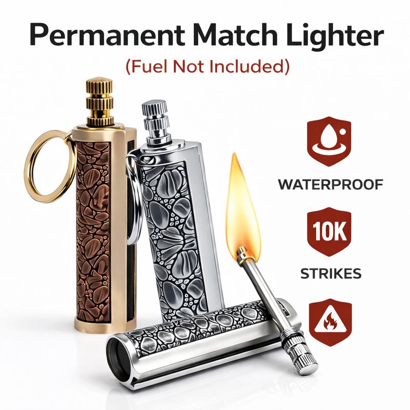 Retro Permanent Match Lighter Gift,Keychain Lighter Classic Refillable Keychain Lighter, 10000 Times Ignition Portable Fire Stick for Camping & Everyday Carry (Fuel Not Included)