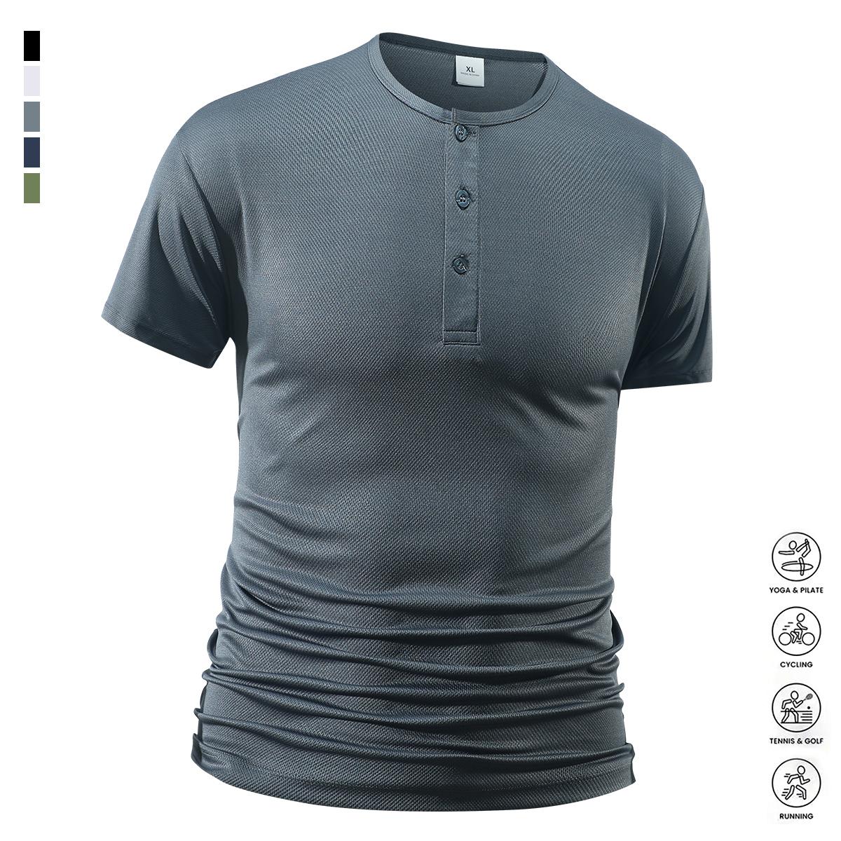 4 Pack Men's Lightweight Casual Short Sleeve Breathable Henley Shirt, Comfortable Versatile Moisture Wicking Quick Dry T-Shirt with Stretch, Fashionable Solid Color Lightweight Trendy Button Down Shirt for Everyday Outdoor Use, Suitable for Casual Outings