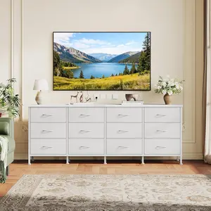 TV Stand for Bedroom with Storage TV Stands for Living Room Black, 12 Drawer Dresser Farmhouse Entertainment Center for up to 80 Inch TVs, Media Console Table with Metal Frame Adjustable Feet