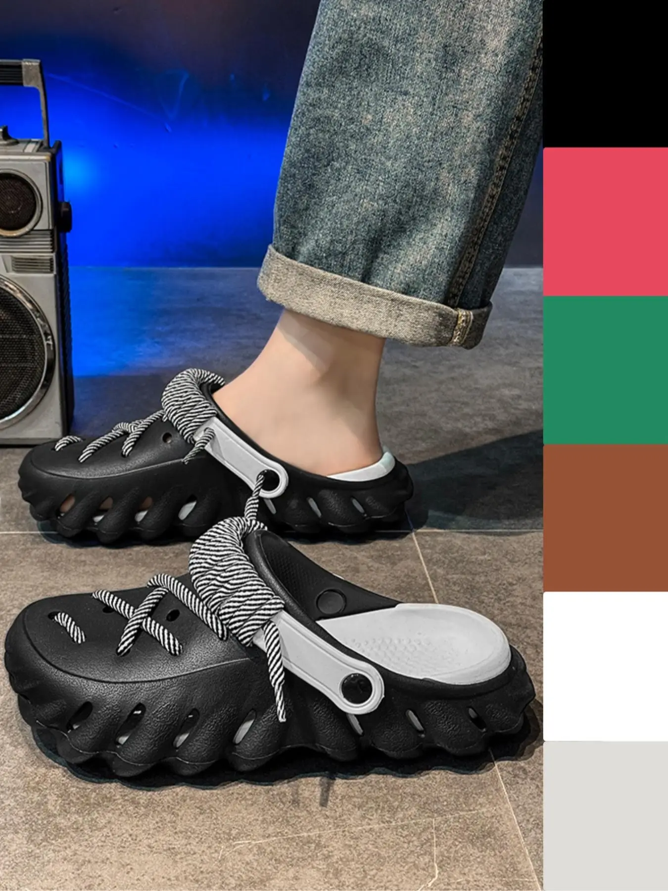 Women's Lace-Up Garden Shoes, Men's Eva Slippers, Hand-Woven Boho Style, Comfortable Lightweight Casual Shoes for All Seasons, Thick Bottom Slippers, Casual Fashion Slippers, Outdoor Slippers, Breathable Casual Slipper