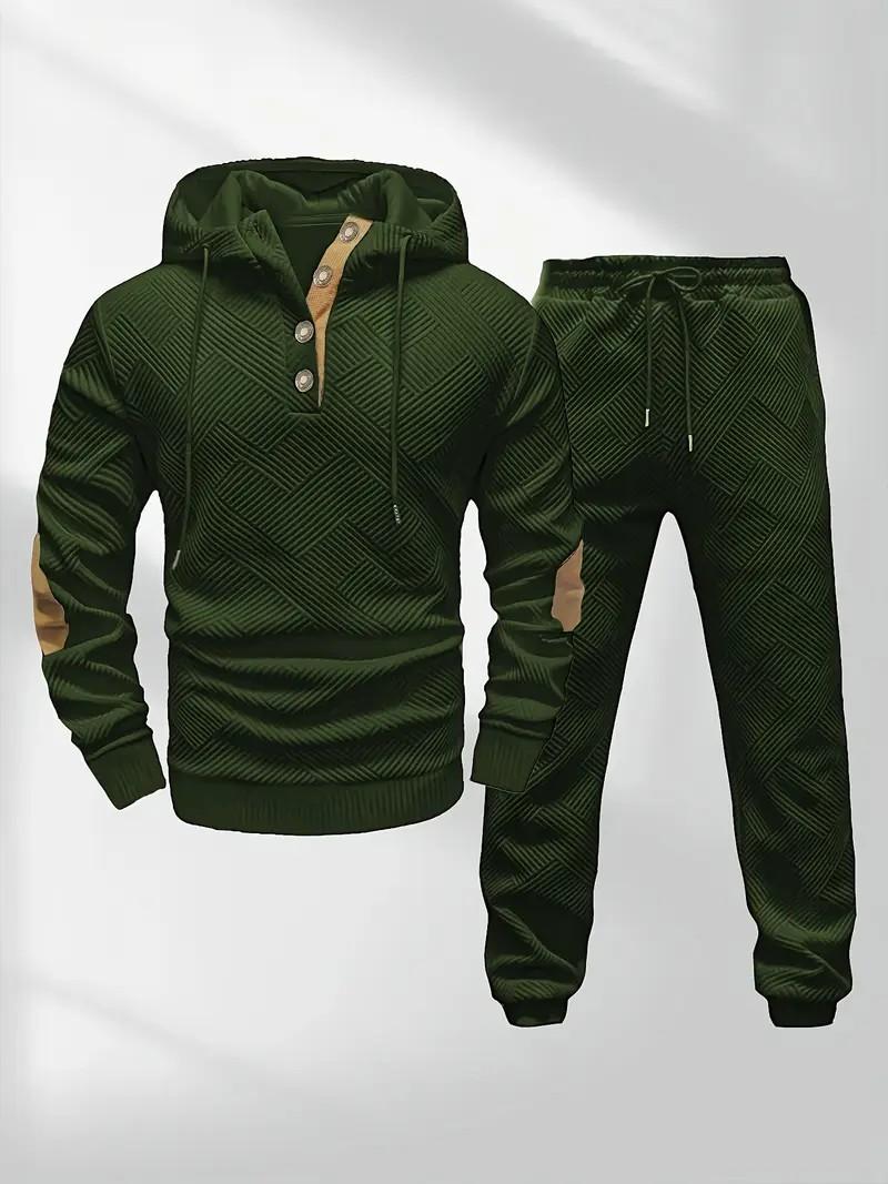 Men's casual fashion suit knitted jacquard sweatshirt and pants two-piece set