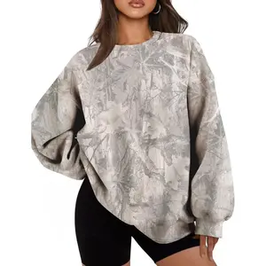 Camo Sweatshirt for Women Mens Oversized Fleece Camouflage Maple Leaf Crewnecks Pullover Tops Hunting Hoodies