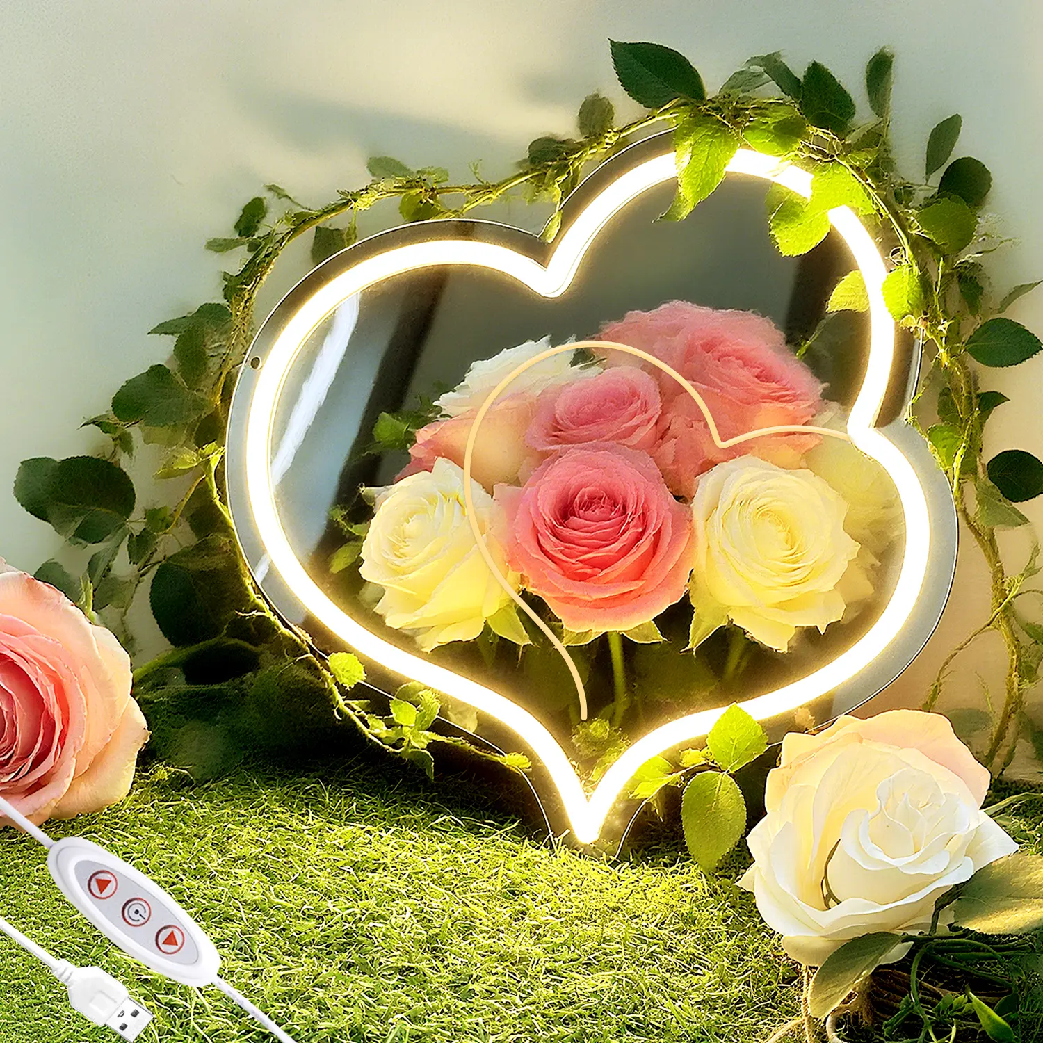 Heart Neon Sign Mirror Dimmable Love Led Neon Light with Acrylic Bracket for Wall Decor Pink Hearts Neon Light Sign Mirror for Girls Bedrooms Birthday Party Makeup Room Studio Store Kids Presents
