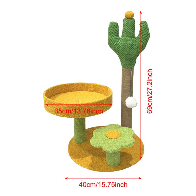 Yellow Cactus Cat Tree Sturdy Cat Scratching Post Climbing Frame for Kitten Adult Cat