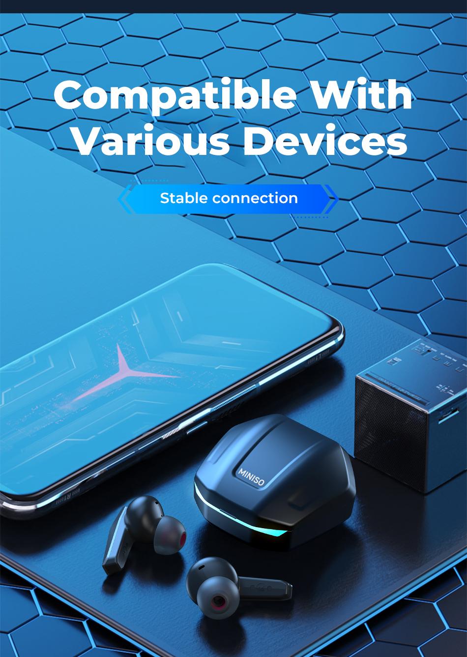 MINISO GM2pro Wireless Earbuds Bluetooth 5.4 Headphones, Earbuds Noise Cancelling, Energy Saving, IPX5 Waterproof With Mic, Gaming Earbuds 60 Hrs Playtime, Compatible For Android/iOS