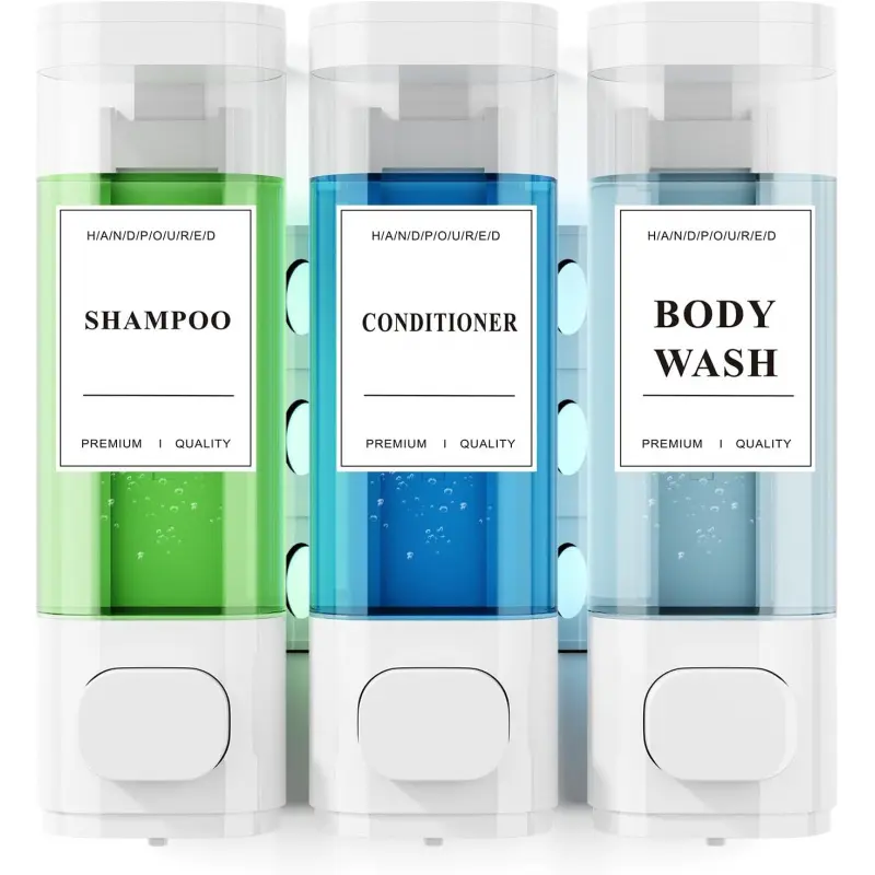 No-Drill Wall Mount Soap Dispenser Pump, Lockable 900ML Shampoo Conditioner Shower Dispenser, Reusable Liquid Storage for Home Bathroom Hotel & Airbnb