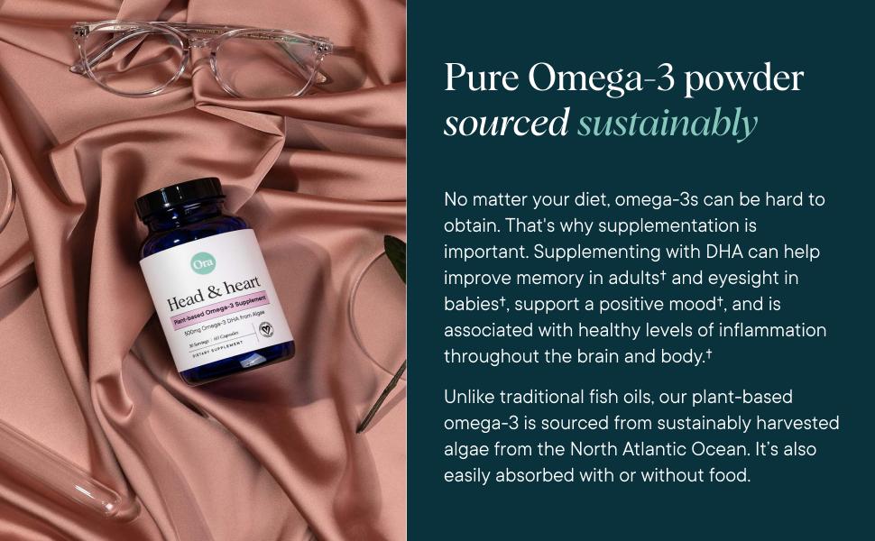 Ora Organic Vegan Omega 3 Supplement - 500mg DHA for Brain, Eye, and Heart Health - Made from Sustainable Algae - 60 Capsules Ora Organic Vegan Omega 3 Supplement - 500mg DHA for Brain, Eye, and Heart Health - Made from Sustainable Algae - 60 Capsules