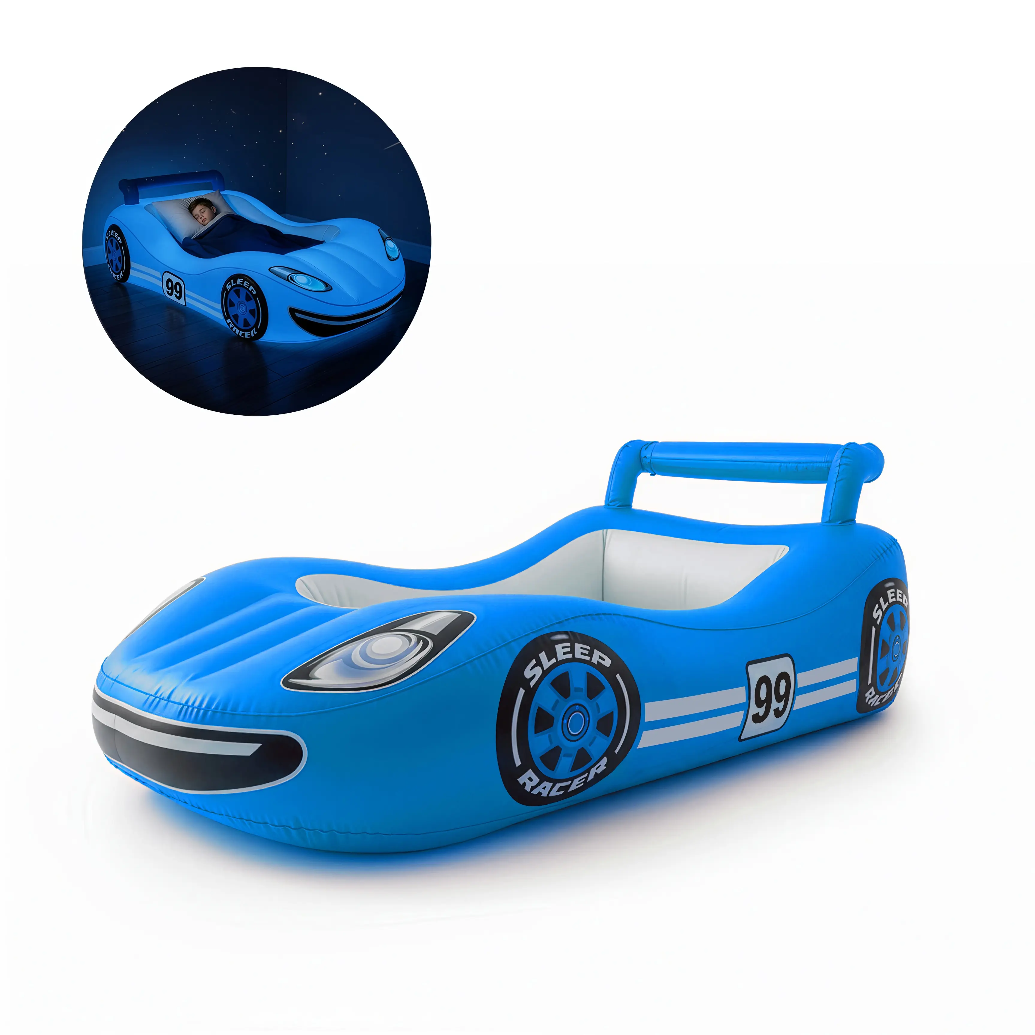LED Light Up Color Changing Air Mattress Bed Inflatable Racecar For Kids