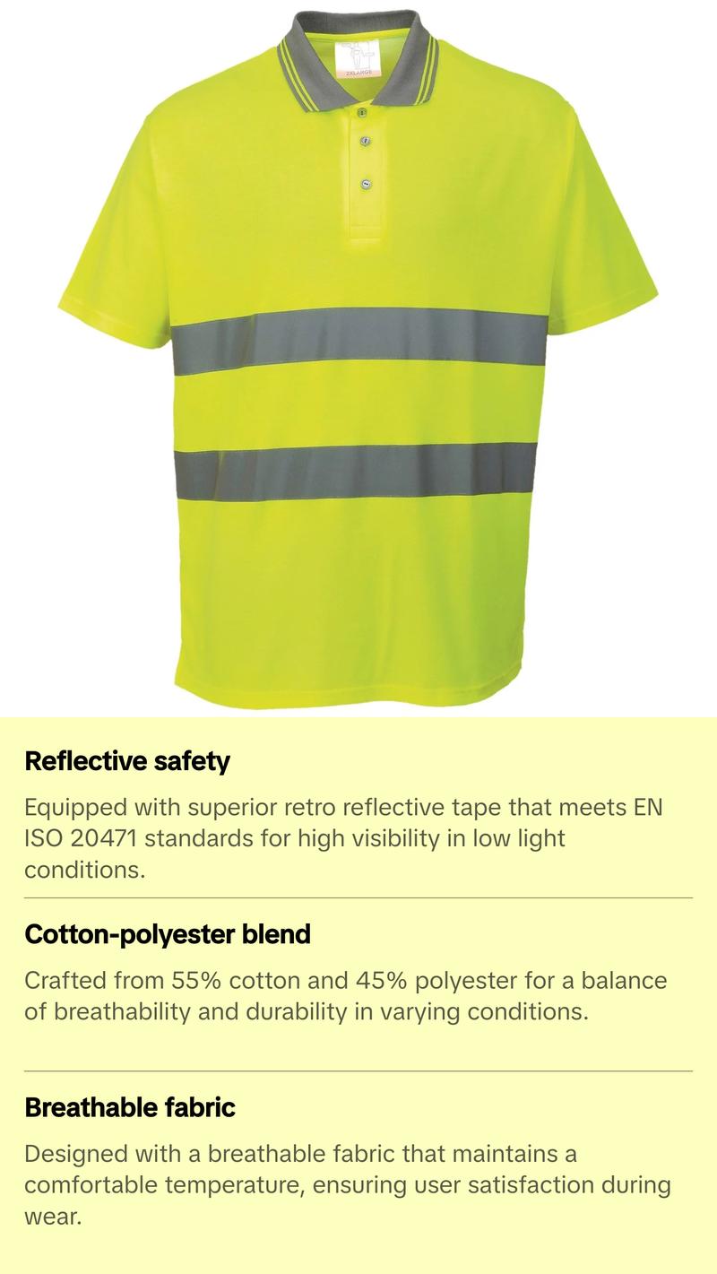 Cotton Comfort Reflective Safety Short Sleeve Polo Shirt (Pack of 2)