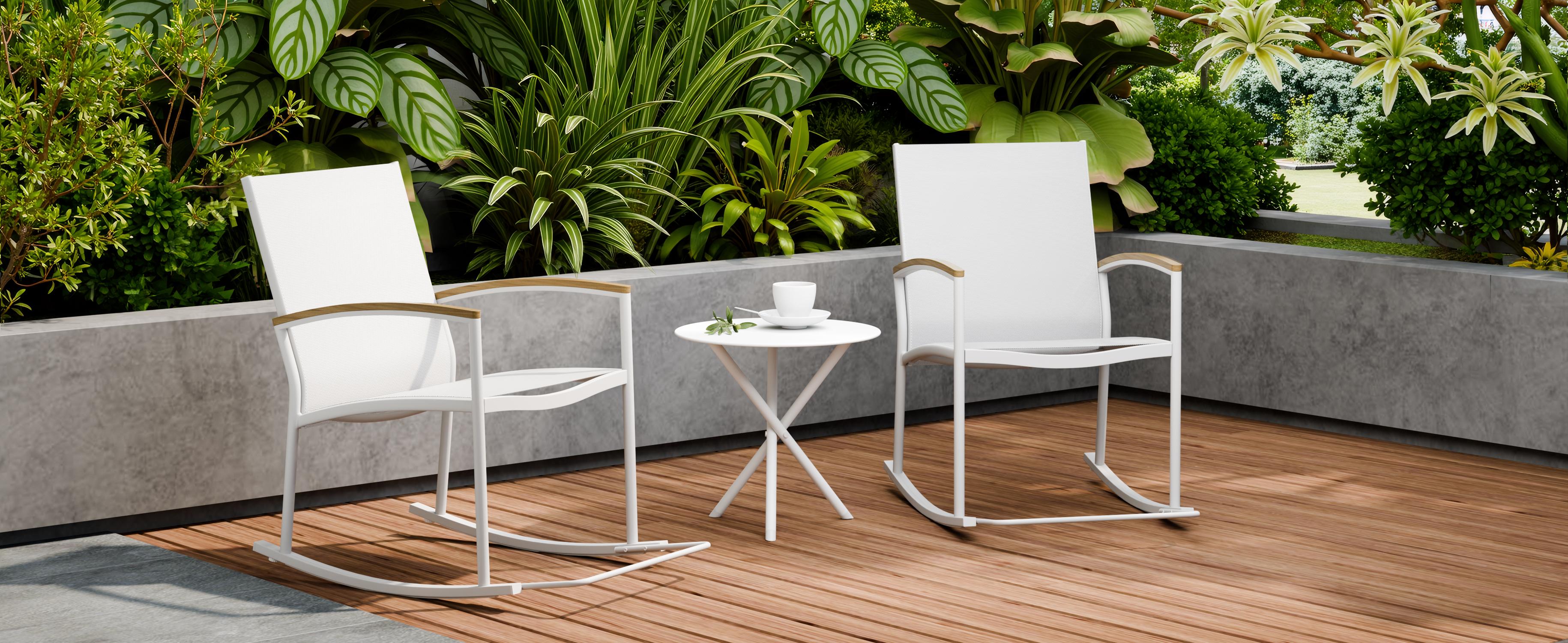 Walsunny Outdoor Rocking Patio Chairs, Set of 2 Modern Chairs & 1 Round Side Table, All - Weather Resistant, Garden & Backyard, White
