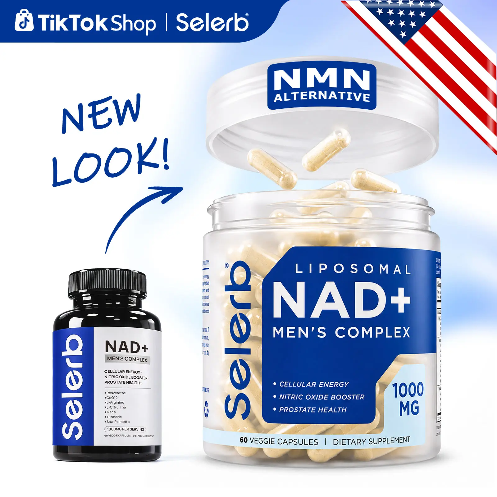 Selerb NAD+ Supplement for Men with NMN - Liposomal Complex with Trans-Resveratrol, CoQ10, Maca & Ashwagandha - Supports Cellular Renewal, Energy & Performance - 60 Capsules Dietary Healthcare Vitamins