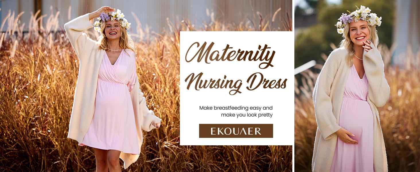 Ekouaer 3 in 1 Labor/Delivery/Hospital Gown Maternity Dress Nursing Nightgown Sleepwear for Breastfeeding S-XXL - Skin-Friendly & Super Stretchy