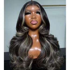 Body Wave P1B/27 Blonde Highlight Lace Front Human Hair Black and Blonde Highlight 13X4 13X6 Lace Frontal Wig 5X5 Lace Closure Wigs 180% Denisity Pre Plucked For Women