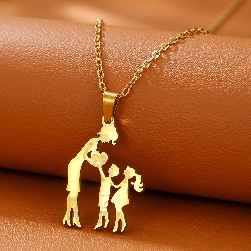 Women's 18 Karat Gold Plated Stainless Steel Multi-Child Family Charms Necklace - Stainless Steel Chain, Silver Pendant, Fashion Accessory, Mom Gifts,summervibes, Gold Necklace Women, Metal Charm Necklaces